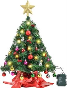 img 4 attached to 24-inch/60cm Artificial Mini Tabletop Christmas Tree Set with 50 LED String Lights, 28 Hanging Ornaments, and Wooden Base - Perfect for Holiday Decoration