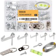neoviva 274-piece picture hanging kit with assorted hangers: standard hook, heavy-duty d-ring hanger, narrow strap hanger, screw-eye, and level for wall mounting logo