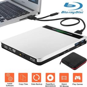 img 2 attached to Внешний привод Blu Ray высокой скорости: NOLYTH USB 3.0 Type-C Blu-ray Writer & Burner - Портативный Blu-ray проигрыватель для ноутбука Mac MacBook PC Windows | Включены слоты для SD TF и порты USB.