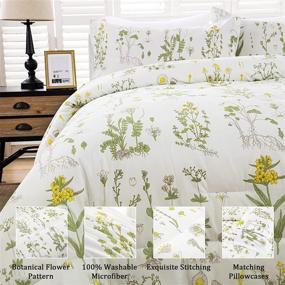 img 3 attached to 🌿 Queen Green Floral Comforter Set with Pillowcases - Reversible Botanical Bedding Set in Soft Microfiber for All Seasons, 3-Piece Set (Queen 90"x90")