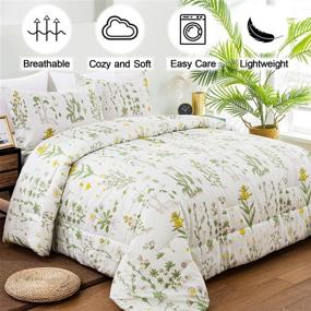 img 1 attached to 🌿 Queen Green Floral Comforter Set with Pillowcases - Reversible Botanical Bedding Set in Soft Microfiber for All Seasons, 3-Piece Set (Queen 90"x90")