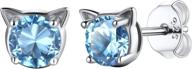 925 sterling silver diamond gemstone cat stud earrings - hypoallergenic birthstone earrings for women, teens, and pet lovers logo