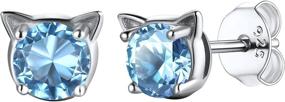 img 4 attached to 925 Sterling Silver Diamond Gemstone Cat Stud Earrings - Hypoallergenic Birthstone Earrings for Women, Teens, and Pet Lovers