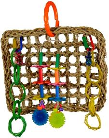 img 4 attached to SB741 Seagrass Mini Activity Wall for Parrots - Medium Size with Colorful Foraging Toys: 9” x 7” x 2” (Varies)