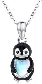 img 4 attached to 🐧 Penguin Necklace: Sterling Silver Penguin Moonstone Pendant for Women & Girls – Perfect Gift for Mom, Daughter and Loved ones