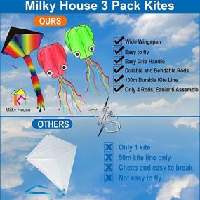 img 1 attached to 3-Pack Kites for Kids and Adults - Easy to Fly, Giant 3D Octopus and Rainbow Kites - Large Kites for Kids Ages 8-12 - Includes Easy Flyer Kite String Spool with Reel - Perfect Beach Toy Gift for Boys and Girls