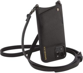 img 1 attached to 📱 Bandolier Emma Crossbody Phone Case and Wallet - Stylish Black Leather with Elegant Pewter Detail - Perfect for iPhone 11 Pro+