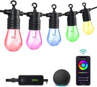 enhance your outdoor space with hbn 48ft rgbw-smart string lights - color changing, wi-fi & bluetooth control, shatterproof bulbs, compatible with alexa/google home - perfect for patio, party, and café - ip65 waterproof logo