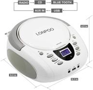 lonpoo portable cd player with fm radio, usb, bluetooth, aux input, earphone jack output, stereo sound speaker & audio player, white logo