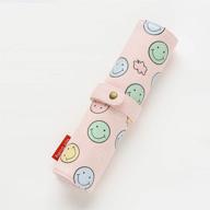 🎒 convenient smiley pink pencil wrap roll bag: a portable pen case stationery pouch for students logo