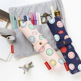 img 1 attached to 🎒 Convenient Smiley Pink Pencil Wrap Roll Bag: A Portable Pen Case Stationery Pouch for Students