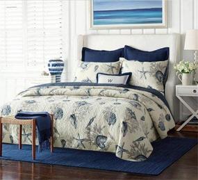 img 4 attached to 🛏️ Blue Shell Tread Design 3 Piece Comforter Quilt Bedspreads Sets Queen Cotton White & Blue: Luxurious Comfort for Queen Beds