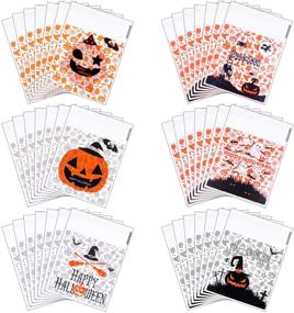img 4 attached to 🎃 120 pcs Halloween Candy Bags - Self Adhesive Clear Treat Bag Set with 6 Styles - Cellophane Gift Bags for Halloween Party - CHORINE