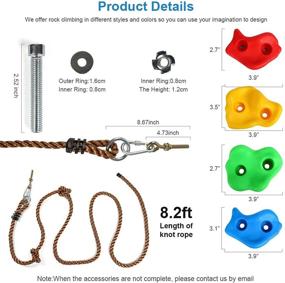 img 1 attached to 🧗 X XBEN 20PCS Rock Wall Climbing Holds for Kids, 8.2 Ft Knotted Rope, Colorful DIY Rock Wall Set for Indoor and Outdoor Play, Includes Hand Holds, Mounting Screws, and Hooks