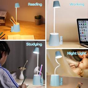 img 1 attached to 💡 USB Rechargeable LED Desk Lamp with Fan | Small Kids' Desk Light for Home Office, Computer, College Dorm | Portable & Battery Operated Mini Desk Lamp for Girls, Boys, Students, Teens (Blue)