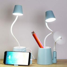 img 4 attached to 💡 USB Rechargeable LED Desk Lamp with Fan | Small Kids' Desk Light for Home Office, Computer, College Dorm | Portable & Battery Operated Mini Desk Lamp for Girls, Boys, Students, Teens (Blue)