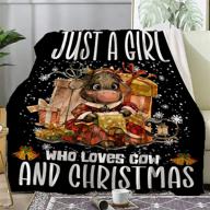 🎄 tuxhhzdda just a girl who loves cow and christmas flannel blanket - cozy bed/sofa/couch throw - lightweight, warm, fluffy & microfiber - full size 60x80 logo