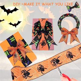 img 2 attached to 🎃 Ленты с краем для ремесел DIY на Хэллоуин - 10 ярдов 2.5 дюйма Хэллоуинской декоративной ленты с летучей мышью, паутиной паука, ведьминой ножкой, шляпой и тыквой - Идеально подходит для домашнего Хэллоуинского венка (Хэллоуин-В)