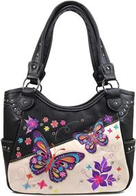 img 3 attached to Zelris Butterfly Flower Season Embroidered Concealed Carry Tote Handbag Purse Set