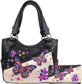 img 4 attached to Zelris Butterfly Flower Season Embroidered Concealed Carry Tote Handbag Purse Set