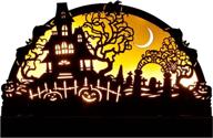 🎃 spooky and complementing halloween tabletop decor: dr.dudu lighted pumpkin house ornament and ghost tree wooden sign - perfect for indoor home party dcor (black) логотип