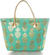 🍍 fashlanlika large metal gold pineapple beach tote bag with elegant gold accents logo