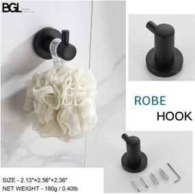 img 1 attached to 🏻 BGL Adjustable Expandable Towel Bar Set in Matte Black - 4-Piece Stainless Steel Bathroom Accessories: Robe Hook, Toilet Paper Holder, Towel Ring, Towel Bar