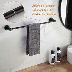 img 3 attached to 🏻 BGL Adjustable Expandable Towel Bar Set in Matte Black - 4-Piece Stainless Steel Bathroom Accessories: Robe Hook, Toilet Paper Holder, Towel Ring, Towel Bar