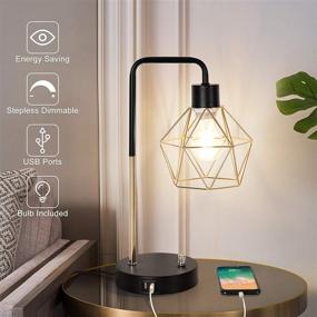 img 3 attached to Dual USB Charging Ports Dimmable Bedside Lamp, Modern Geometric Shade Gold Table Lamp, Metal Base Nightstand Lamp with Dimmer, Perfect for Bedroom, Guest Room, Office, Includes LED Bulb