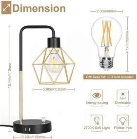 img 2 attached to Dual USB Charging Ports Dimmable Bedside Lamp, Modern Geometric Shade Gold Table Lamp, Metal Base Nightstand Lamp with Dimmer, Perfect for Bedroom, Guest Room, Office, Includes LED Bulb