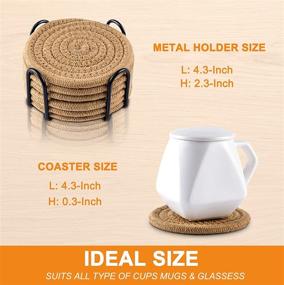 img 2 attached to 🍻 Premium Handmade Vintage Woven Coasters for Drinks with Holder - Heat-Resistant, Water Absorbent & Table Protection - Set of 6 in Brown