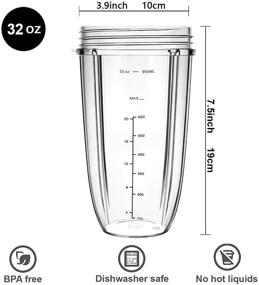 img 3 attached to Nutribullet Blender Cups: 32OZ with Flip Top To Go Lid - 2 Pcs Blender Replacement Parts, Compatible with 600W 900W Blenders