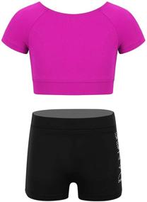 img 4 attached to 🤸 Girls' Kids Gymnastics Crop Top and Booty Short Set - Athletic 2 Piece Sports Active Dancing Leotard Outfit by inhzoy