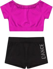 img 2 attached to 🤸 Girls' Kids Gymnastics Crop Top and Booty Short Set - Athletic 2 Piece Sports Active Dancing Leotard Outfit by inhzoy