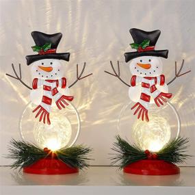 img 1 attached to 🎅 FORUP Lighted Christmas Table Decorations - Snowman LED Glass Ball Lights (2 Pack), Battery Operated Snowball Lights - Snowman Christmas Decorations, Xmas Holiday Winter Tabletop Desk Ornament