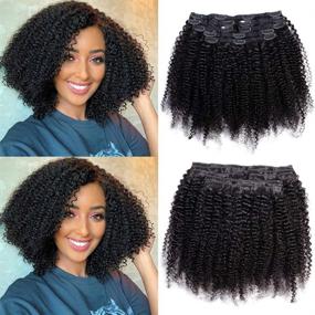 img 4 attached to 💁 YULING Afro Kinky Curly Hair Extensions: 8A Бразильские накладные волосы для черных женщин - Натуральный афро-американский цвет волоса, натуральный черный (14 дюймов)