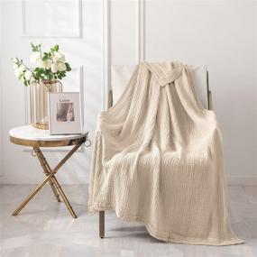 img 1 attached to 📦 EMME Cotton Throw Blanket | 100% Muslin Soft Blanket for Couch | 4-Layer Breathable Gauze Blanket | All Season Soft & Lightweight Pre-Washed Cotton Blanket (Light Tan, 55"x75") | Enhance Your Online Search
