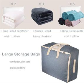 img 2 attached to 🛏️ Qozary Large Storage Bags - Organize Comforters, Blankets, Clothes, Quilts, & Towels with Sturdy Under Bed Storage Solution - Perfect for Closets & Bedrooms (Gray)