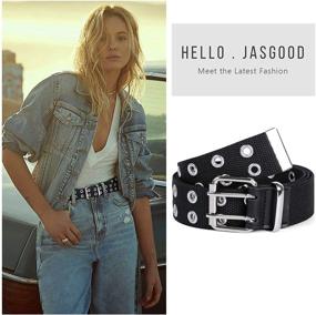 img 3 attached to JASGOOD Double Grommet Canvas Belt - 👖 Women's Punk Rock Double Hole Belt for Jeans