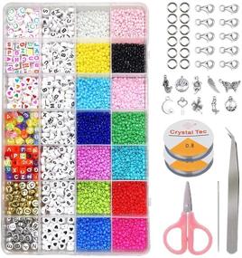 img 4 attached to 📿 Complete DIY Beads Kit for Jewelry Making: 4200 Glass Seed Beads, Storage Box, Elastic Rope, Tweezers, and More!