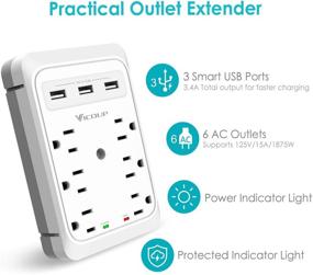 img 2 attached to VICOUP Socket Outlet Shelf - 9 Port Multi Plug Surge Protector with 3 USB Ports & Convenient Cell Phone Shelf