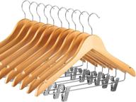 👔 premium wooden suit hangers with clips (set of 10) – smooth solid wood pants hangers w/ durable adjustable metal clips, 360° swivel hook, shoulder notches for dress, coat, jacket, blouse logo