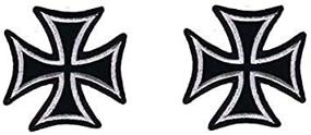 img 1 attached to 🔥 Premium Quality 3" Iron Cross Patch: White On Black Motorcycle Maltese - Easy Iron On/Sew On Applique for Motorcycle Biker Vest Jacket - Pack of 2