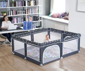 img 3 attached to BABY PLAYPEN - ANGELBLISS Extra Large Playard with Gate, Portable Play Yard for Babies and Toddlers, Safety Play Pens with Star Print (Black, 71x59)