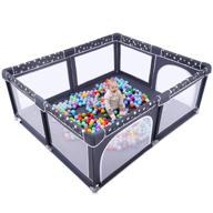 baby playpen - angelbliss extra large playard with gate, portable play yard for babies and toddlers, safety play pens with star print (black, 71x59) logo