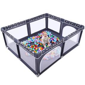 img 4 attached to BABY PLAYPEN - ANGELBLISS Extra Large Playard with Gate, Portable Play Yard for Babies and Toddlers, Safety Play Pens with Star Print (Black, 71x59)