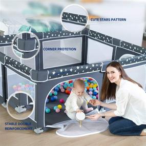 img 2 attached to BABY PLAYPEN - ANGELBLISS Extra Large Playard with Gate, Portable Play Yard for Babies and Toddlers, Safety Play Pens with Star Print (Black, 71x59)