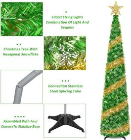 img 1 attached to 🎄 JREZUR 5FT Pop Up Christmas Tinsel Tree: 50LED String Lights for Festive Indoor Home Decor