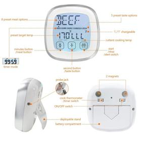 img 1 attached to 🥩 Waterproof Silver Touchscreen Meat Thermometer - Kitchen Food Thermometer with Grill Timer for Cooking Turkey, Fish, Ham & Pork