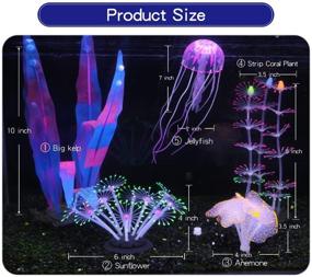 img 1 attached to 🐠 Bluecoco (5 Pieces) Luminous Aquarium Coral Decorations with Glowing Fish Décor for Tank, Fish Tank Plants, Including Big Kelp, Sunflower, Anemone, Strip Coral Plant, and Jellyfish